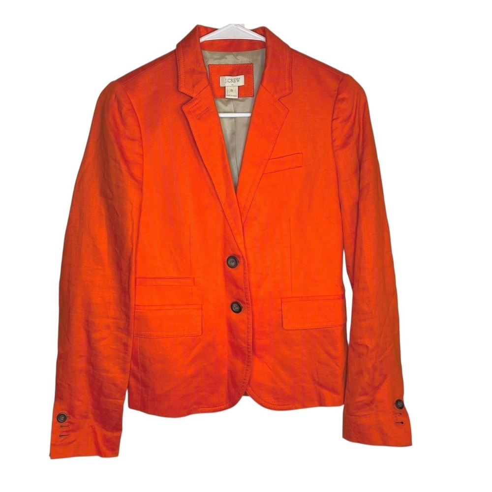 J.Crew Women's 100% Linen Blazer Jacket Size 0 Orange Two Button Front office